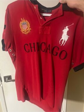 Polo by Ralph Lauren Red Chicago Crest Rugby Polo with White Pony